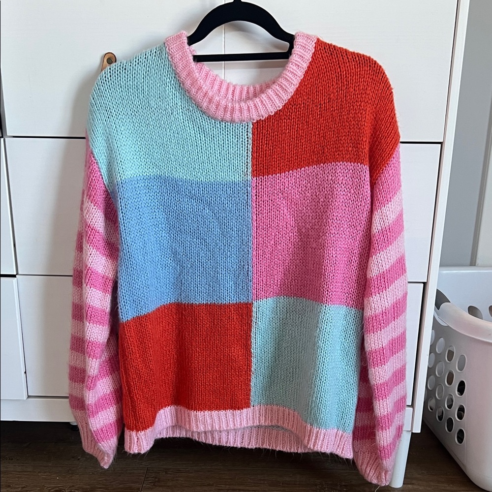 Bibi Multicolor Patchwork Crew Neck Sweater - image 1